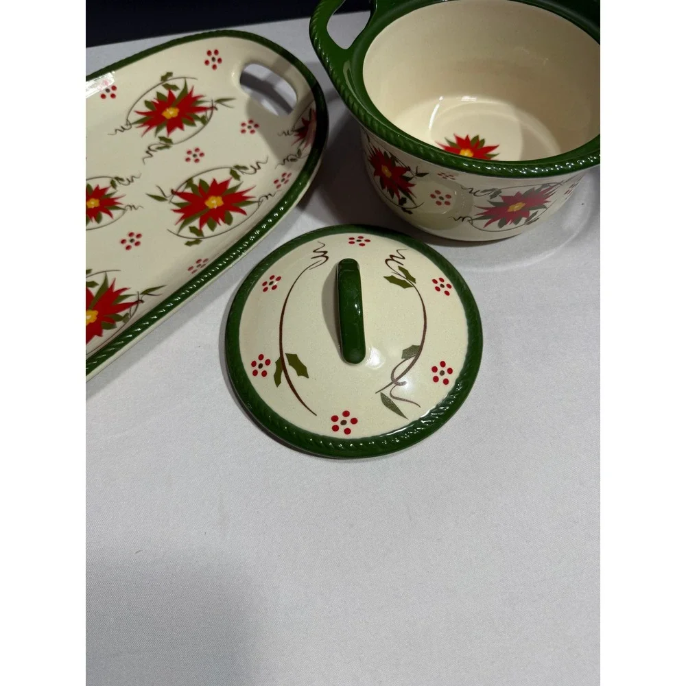 Temp-tations by Tara Seasonal Poinsettia Stoneware Soup Tureen and Tray Set